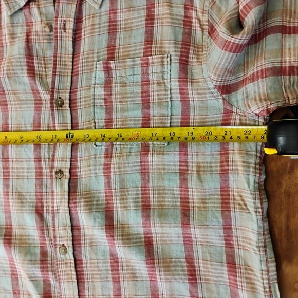 Liverpool  Mens Plaid Shirt Button Up Short Sleeve Casual linen/ cotton blend - Picture 5 of 7